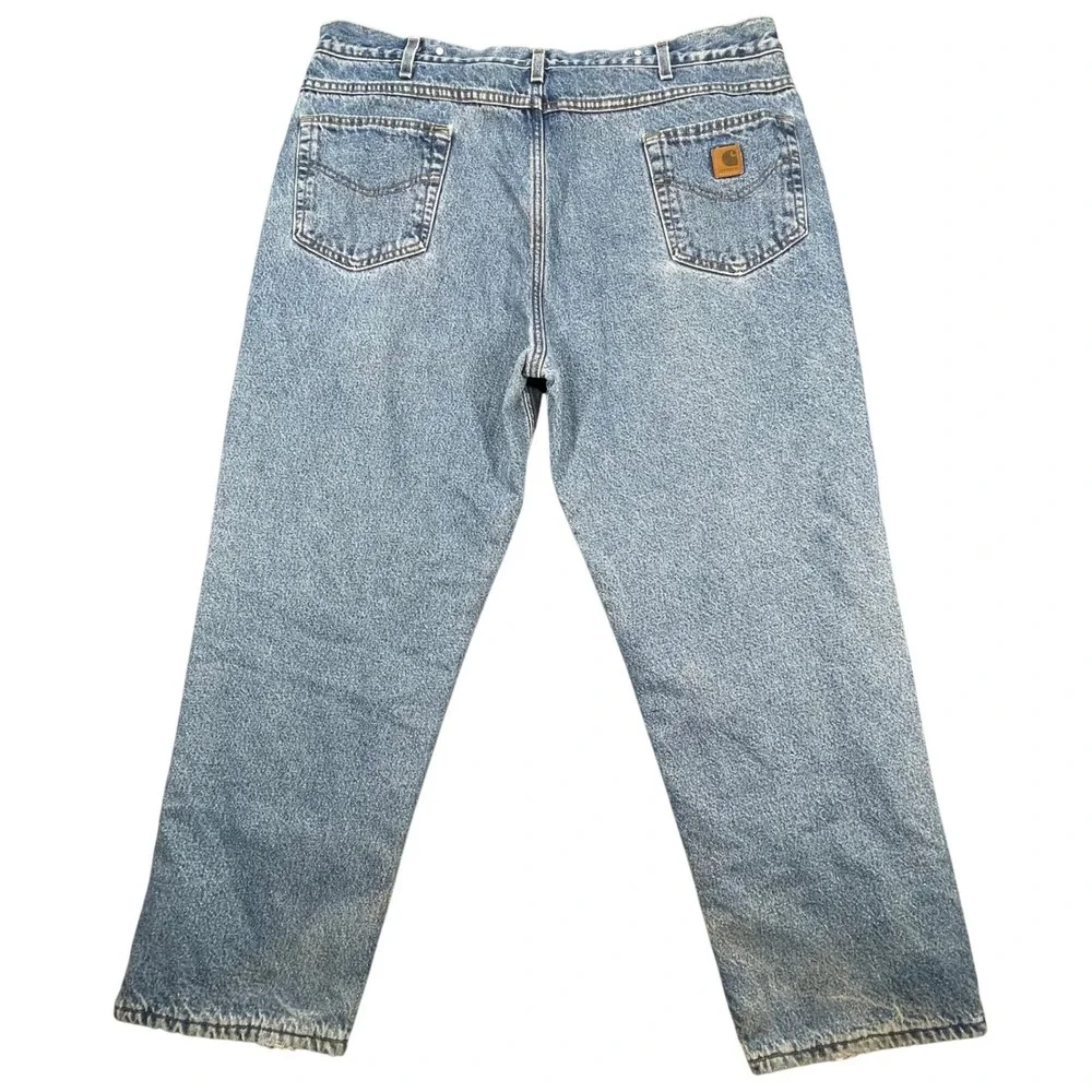 Carhartt Blue Jeans Fleece Lined Suspender Buttons Workwear Mens 40x30